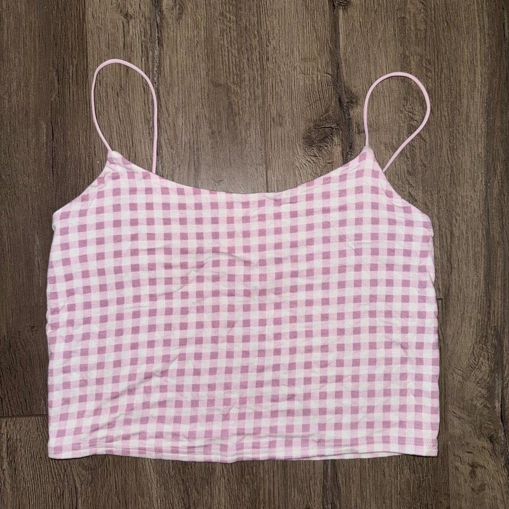 Pink Gingham Spaghetti Strap Top